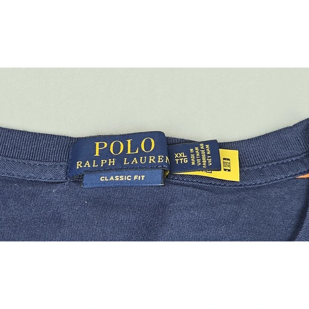 Polo Ralph Lauren T-Shirt Mens XXL Classic Fit Striped Blue Orange Short Sleeve‎